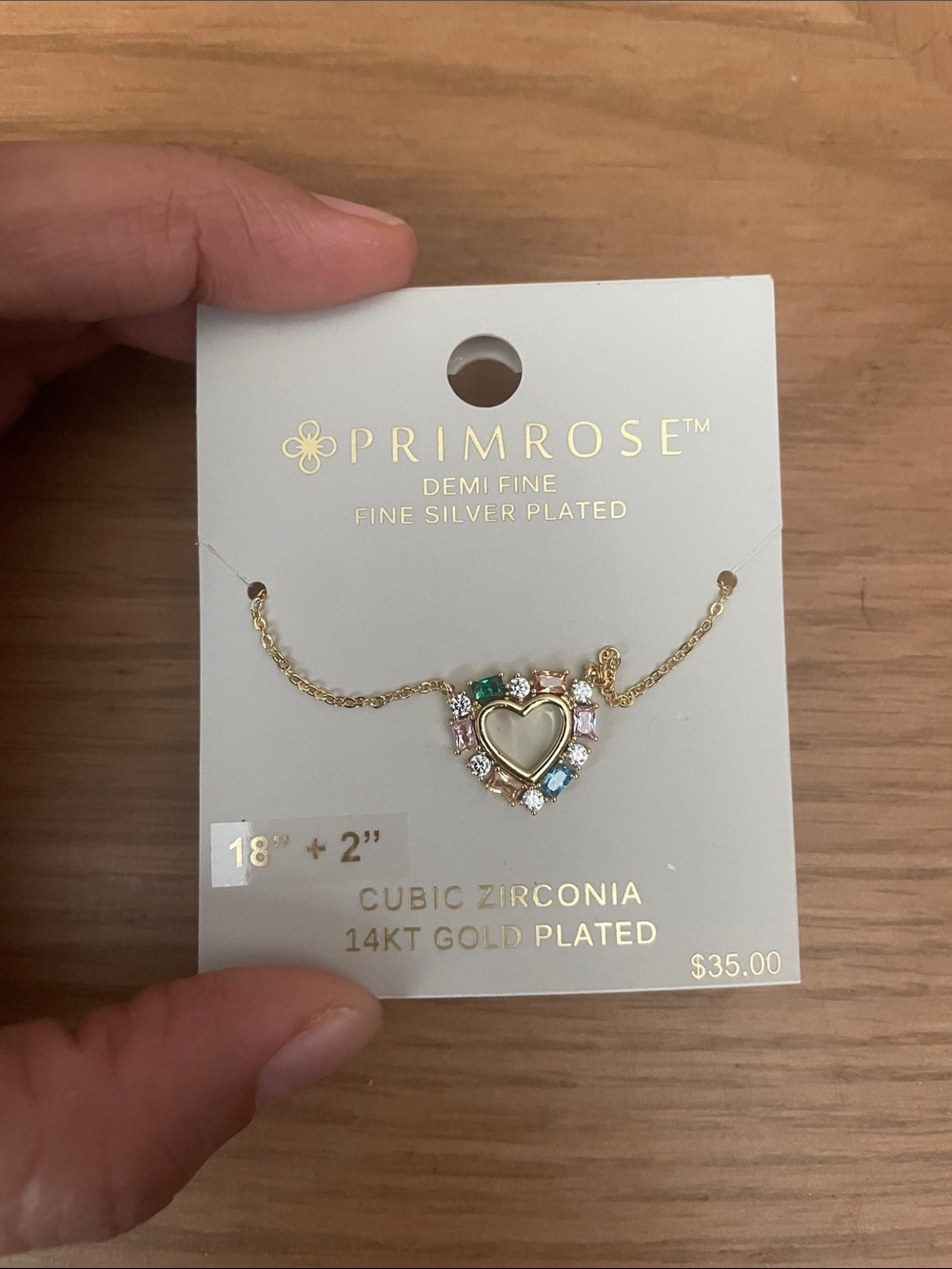 Primrose 14KT Gold-Plated Heart Necklace with Multicolor Cubic Zirconia
